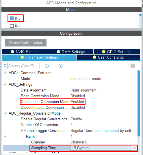 تنظیمات ADC در نرم‌افزار STM32CubeMX